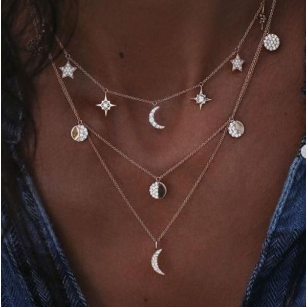 N-7173 5 Styles Multi-Layer Rhinestone Tassel Gold Alloy Necklace