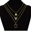 N-7170 Antique Elegant Three Multilayers Gold Metal Oval Triangle Square  Pendant Necklaces for Women Boho Choker Party Jewelry