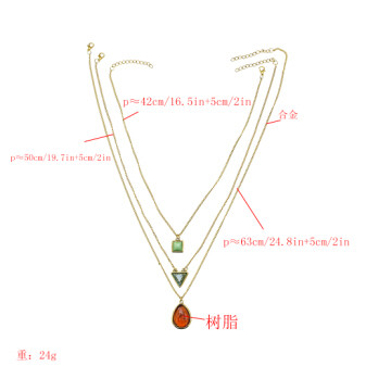 N-7170 Antique Elegant Three Multilayers Gold Metal Oval Triangle Square  Pendant Necklaces for Women Boho Choker Party Jewelry