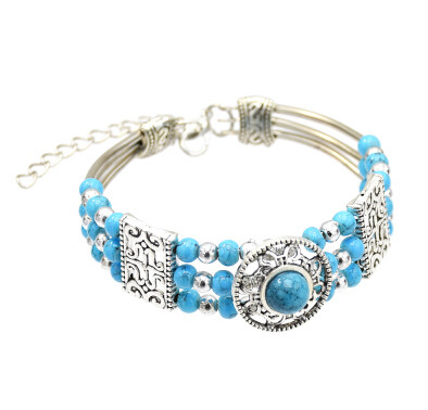 B-0922 4 Colors Boho Silver Alloy Acrylic Beads Bracelets & Bangles for Women Wedding Party Jewelry