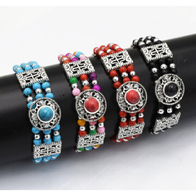 B-0922 4 Colors Boho Silver Alloy Acrylic Beads Bracelets & Bangles for Women Wedding Party Jewelry