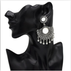 E-5085  Turkish Boho Silver Metal Bells Statement Earrings Creative Vintage Carved Mirror Drop Dangle Earrings for Women Festival Party Jewelry