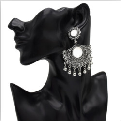 E-5085 Turkish Boho Silver Metal Bells Statement Earrings Creative Vintage Carved Mirror Drop Dangle Earrings for Women Festival Party Jewelry
