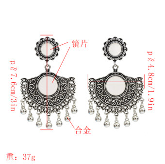 E-5085  Turkish Boho Silver Metal Bells Statement Earrings Creative Vintage Carved Mirror Drop Dangle Earrings for Women Festival Party Jewelry