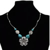 N-7175 New Fashion Charming Blue Stone Flower Chain Resin Choker Necklace For Women