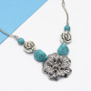 N-7175 New Fashion Charming Blue Stone Flower Chain Resin Choker Necklace For Women