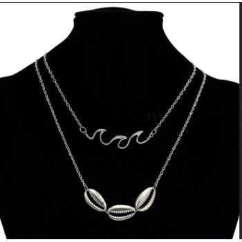 N-7180  2Pcs/set Vintage Silver Alloy Geometric Shape Necklaces for Women Boho Party Jewelry