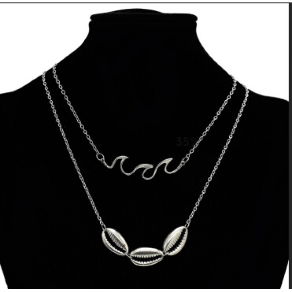 N-7180  2Pcs/set Vintage Silver Alloy Geometric Shape Necklaces for Women Boho Party Jewelry