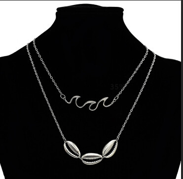N-7180  2Pcs/set Vintage Silver Alloy Geometric Shape Necklaces for Women Boho Party Jewelry