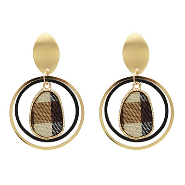 E-5088 Fashion Gold Metal Alloy Double Ring Three Layer Drop Earring