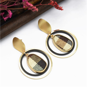 E-5088 Fashion Gold Metal Alloy Double Ring Three Layer Drop Earring