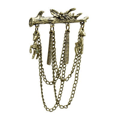 P-0427  2 Colors Alloy Antlers Brooches Coat Pins Collar Chain Women Men Suit Dress Accessories