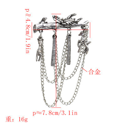 P-0427  2 Colors Alloy Antlers Brooches Coat Pins Collar Chain Women Men Suit Dress Accessories