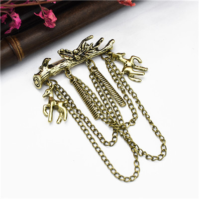 P-0427  2 Colors Alloy Antlers Brooches Coat Pins Collar Chain Women Men Suit Dress Accessories
