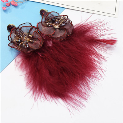 E-5095 New Fashion   4 Colors Trendy Alloy Textile Flower Acrylic  Bead  Feather Earring For Women Jewelry Design