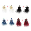 E-5095 New Fashion   4 Colors Trendy Alloy Textile Flower Acrylic  Bead  Feather Earring For Women Jewelry Design