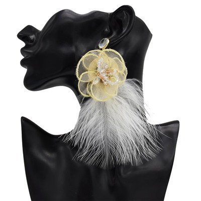 E-5095 New Fashion   4 Colors Trendy Alloy Textile Flower Acrylic  Bead  Feather Earring For Women Jewelry Design