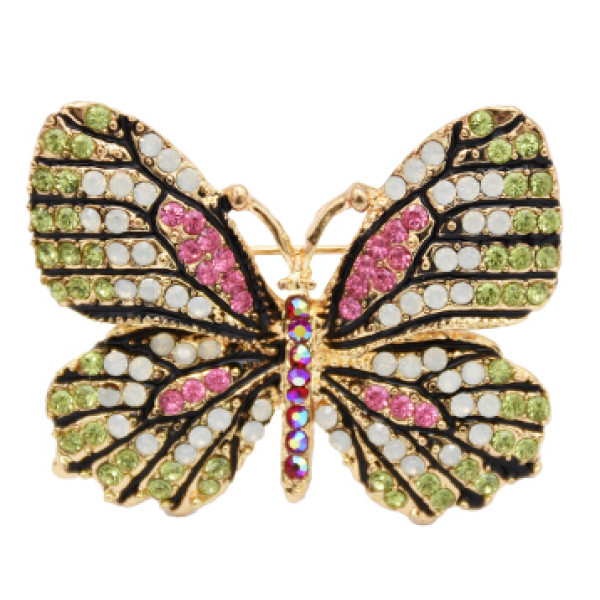 P-0428 Cute Butterfly Brooches For Women Rhinestone Crystal Dress Accessories Gift Brooches