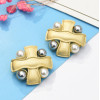 E-5105 2 Styles Korean Personalized Geometric Design Copper Pearls Stud Earrings Creative Fashion Round Shaped Earrings for Women Party Jewelry