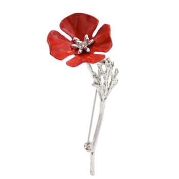 P-0430 Women Silver Gun Black Metal Red Flower Brooch Pins Shirt Dress Clothes Fashion Accessories