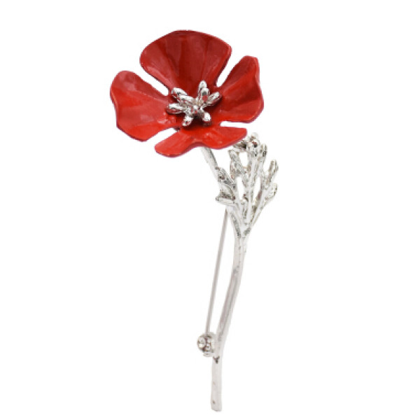 P-0430 Women Silver Gun Black Metal Red Flower Brooch Pins Shirt Dress Clothes Fashion Accessories