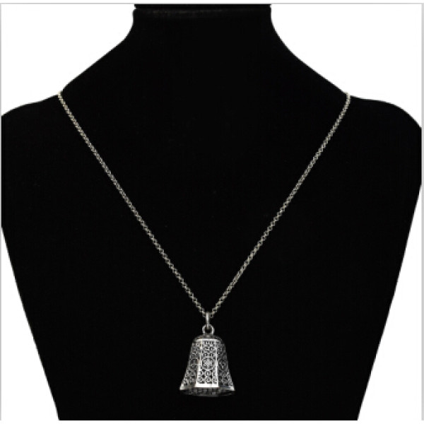 N-7181  2 Colors Vintage Alloy Carved  Bells Geometric Shaped Pendant Necklaces Long Chains Sweater Necklaces for Women Boho Party Jewelry