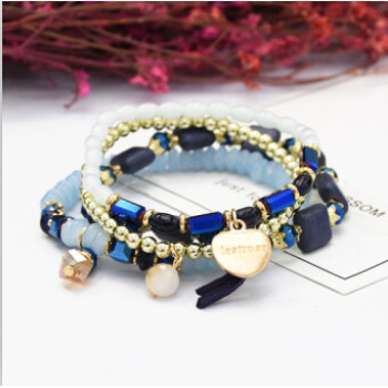 B-0924 5 Colors Boho Fashion Four Layer Chains Ethnic Custom Crystal Acrylic Beads Bracelets & Bangles for Women Wedding Party Jewelry