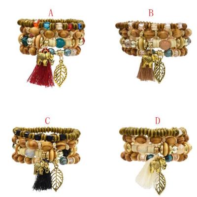 B-0923  4 Colors Ethnic Tribal Bracelets Cuff Multi layer Vintage Wristband Wooden Beads Bracelet