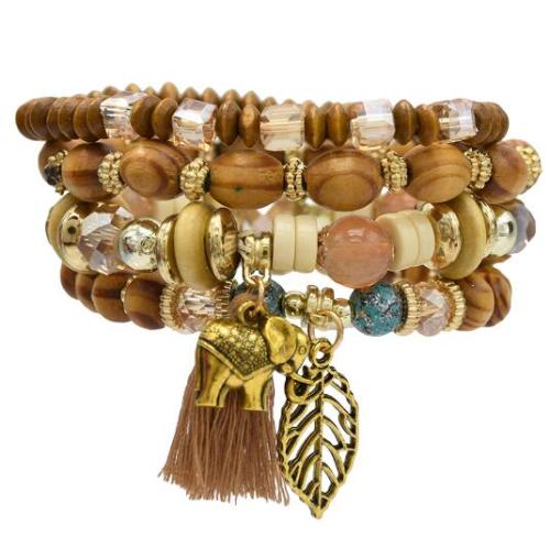 B-0923  4 Colors Ethnic Tribal Bracelets Cuff Multi layer Vintage Wristband Wooden Beads Bracelet