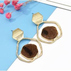 E-5117 Unique Copper Gold Plated Metal Drop Earrings Geometric Horse Hair Woolen Fabric Pandent Dangle for Women Boho Wedding Party Jewelry Gift