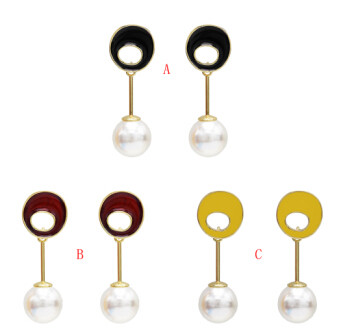 E-5118  3 Colors Unique Faux Pearl Drop Earrings Geometric Fashion Pandent Dangle Earrings for Women Boho Wedding Party Jewelry Gift