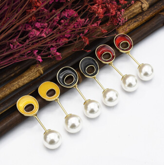 E-5118  3 Colors Unique Faux Pearl Drop Earrings Geometric Fashion Pandent Dangle Earrings for Women Boho Wedding Party Jewelry Gift