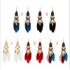 E-5147 5 Colors Bohemian Ethnic Trendy Feather  Tassel Beaded  Gold Leaf Pendant Drop Earrings For Women Jewelry Design