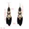 E-5147 5 Colors Bohemian Ethnic Trendy Feather  Tassel Beaded  Gold Leaf Pendant Drop Earrings For Women Jewelry Design