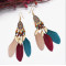 E-5147 5 Colors Bohemian Ethnic Trendy Feather  Tassel Beaded  Gold Leaf Pendant Drop Earrings For Women Jewelry Design