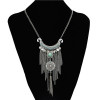 N-7188 Fashion Silver Metal Rhinestone Turquoise Round Shaped Tassel Pendant For Women Necklace Jewelry.