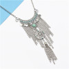 N-7188 Fashion Silver Metal Rhinestone Turquoise Round Shaped Tassel Pendant For Women Necklace Jewelry.