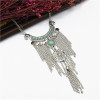 N-7188 Fashion Silver Metal Rhinestone Turquoise Round Shaped Tassel Pendant For Women Necklace Jewelry.