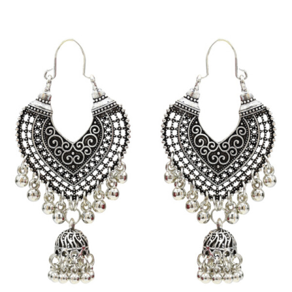 E-5154 Vintage Silver Gold Metal Bells Tassel Drop Earrings for Women Indian Party Jewelry Gift