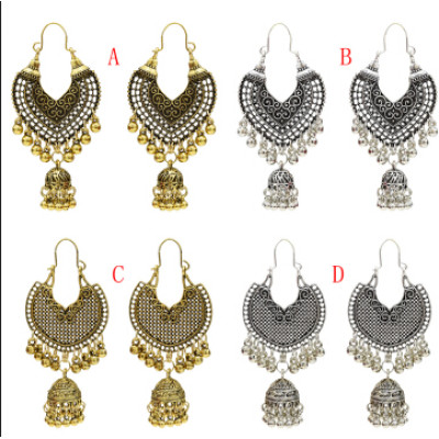 E-5154 Vintage Silver Gold Metal Bells Tassel Drop Earrings for Women Indian Party Jewelry Gift