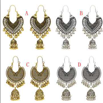 E-5154 Vintage Silver Gold Metal Bells Tassel Drop Earrings for Women Indian Party Jewelry Gift