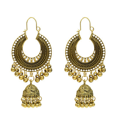 E-5155  Vintage Silver Gold Metal Bells Tassel Drop Earrings For Women Indian Party Jewelry