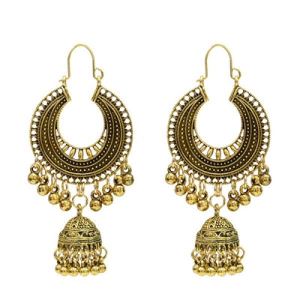 E-5155  Vintage Silver Gold Metal Bells Tassel Drop Earrings For Women Indian Party Jewelry