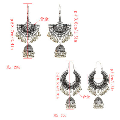 E-5155  Vintage Silver Gold Metal Bells Tassel Drop Earrings For Women Indian Party Jewelry