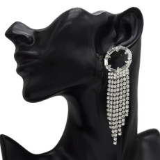 E-5157  New Fashion Silver Gold Geometric Shape Metal Crystal Long Tassel Earring for Women Bridal Wedding Party Jewelry