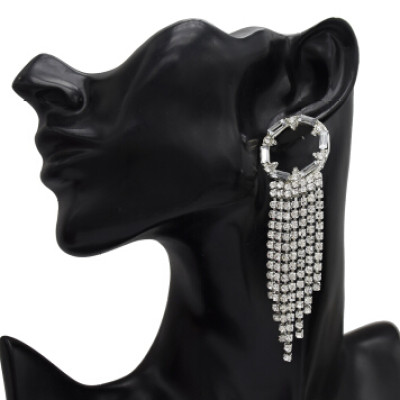 E-5157  New Fashion Silver Gold Geometric Shape Metal Crystal Long Tassel Earring for Women Bridal Wedding Party Jewelry