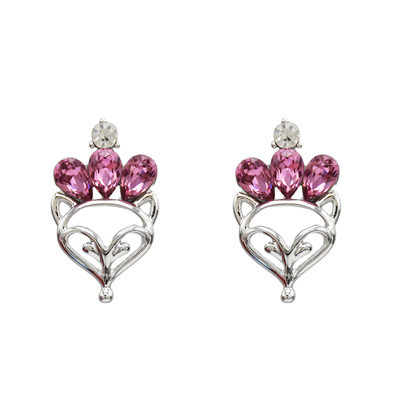 E-5163  3 Colors 925 Silver Fox Face Rhinestone Stud Earring For Women Jewelry Design