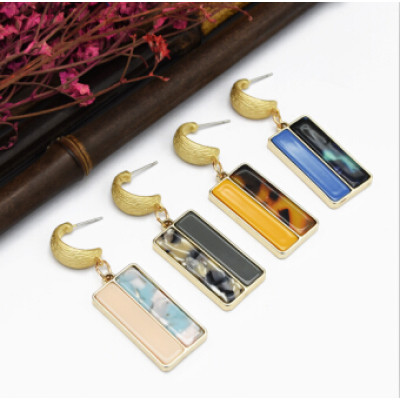E-5164  4 Colors New Fashion Gold Geometric Shape Metal Rectangle Acrylic Drop Earring for Women Bridal Wedding Party Jewelry