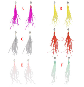 E-5170  6 Color Korea style alloy vintage carving flower pearl drop white feather dangling earrings