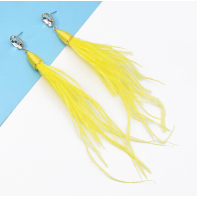 E-5170  6 Color Korea style alloy vintage carving flower pearl drop white feather dangling earrings